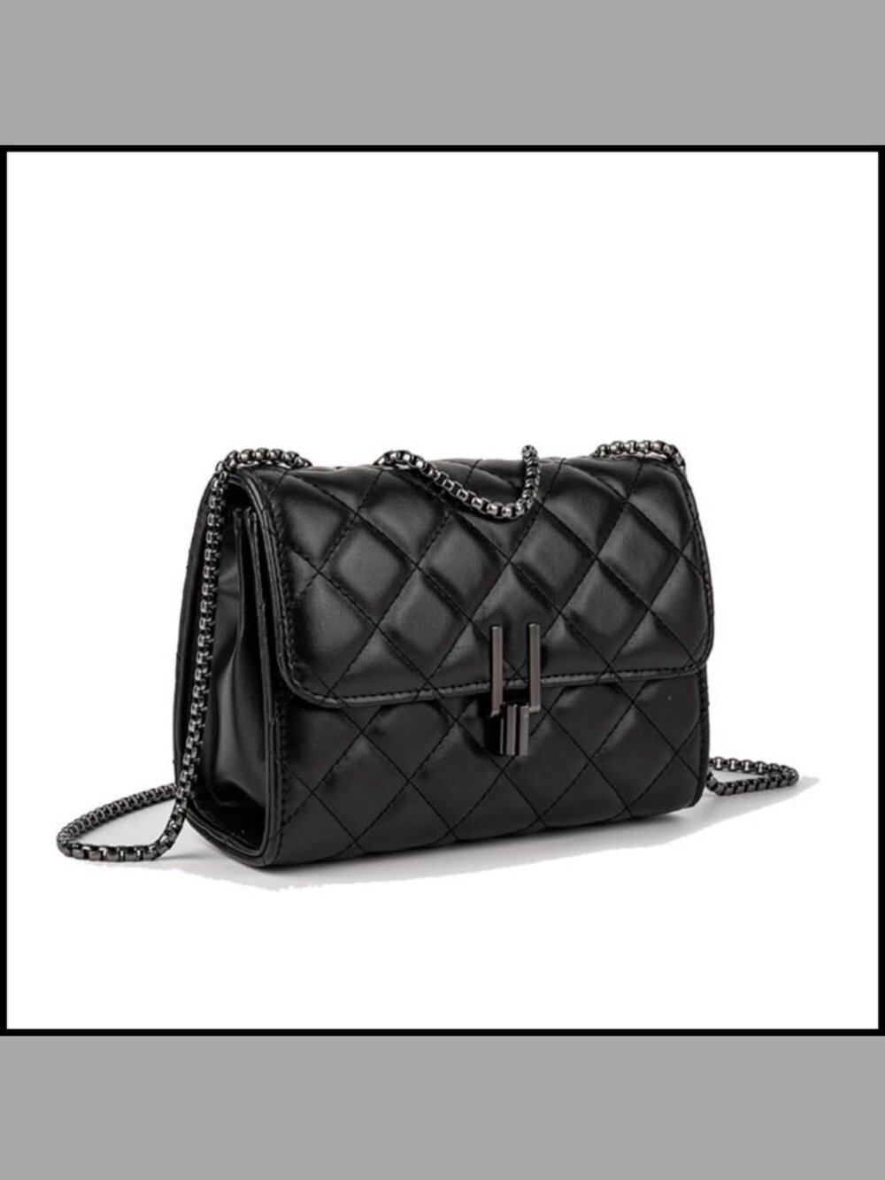 Quilted Faux Leather Crossbody Bag with Metal Chain Strap